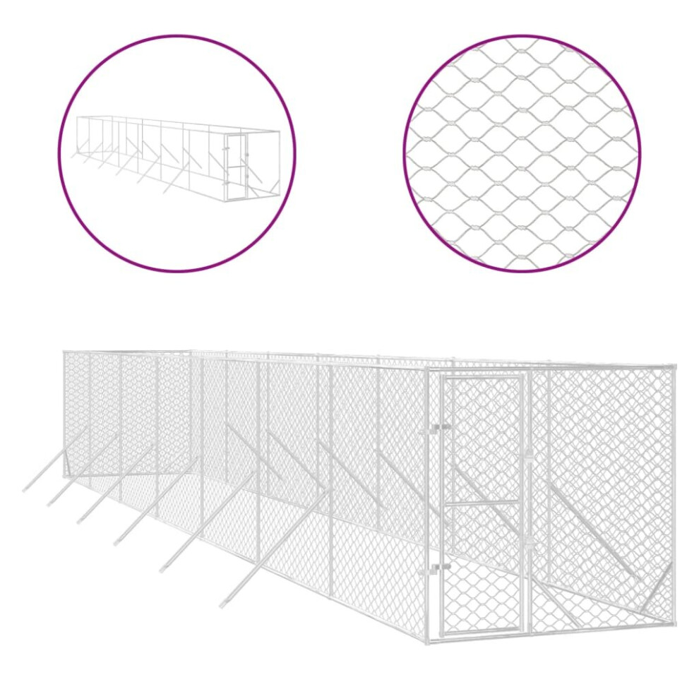 (2 x 14 x 2 m) vidaXL Outdoor Dog Kennel Pet Cage Dog House Pet Crate Silver Galvanised Steel