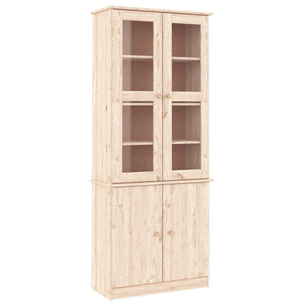 Vidaxl (Brown) Glass Display Cabinet Bookcase Kitchen Cupboard Alta Solid Wood Pine