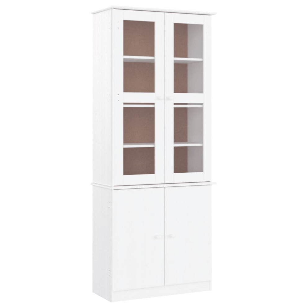 Vidaxl (White) Glass Display Cabinet Bookcase Kitchen Cupboard Alta Solid Wood Pine White