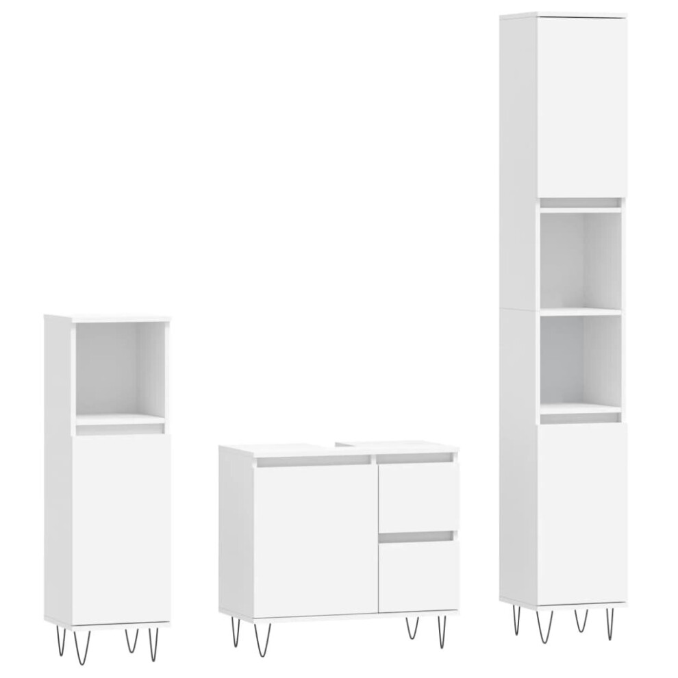 vidaXL Bathroom Furniture Set Storage Cabinet 3 Piece White Engineered Wood