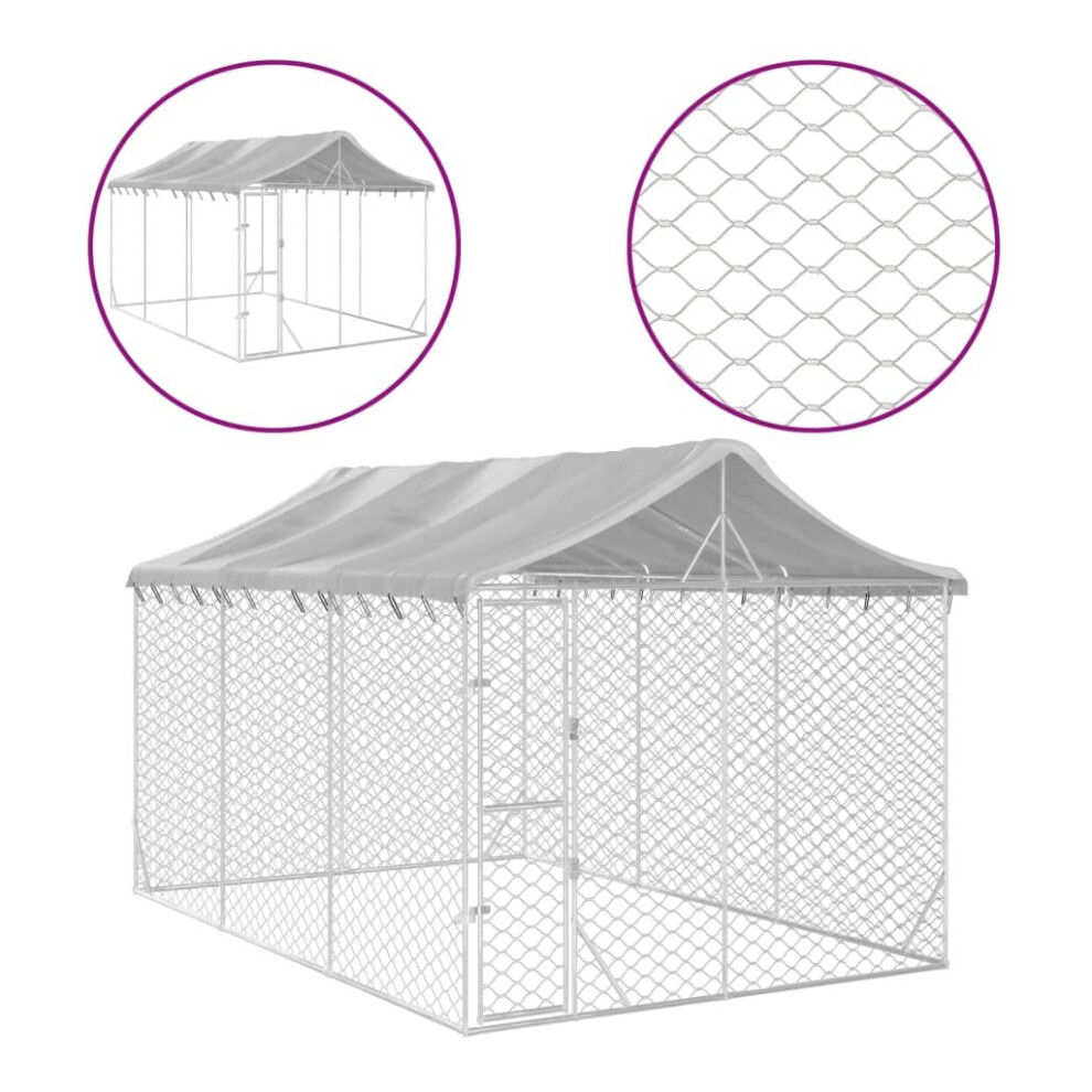 Vidaxl (3 X 4.5 X 2.5 M) Outdoor Dog Kennel Dog House With Roof Dog Cage Silver Galvanised Steel