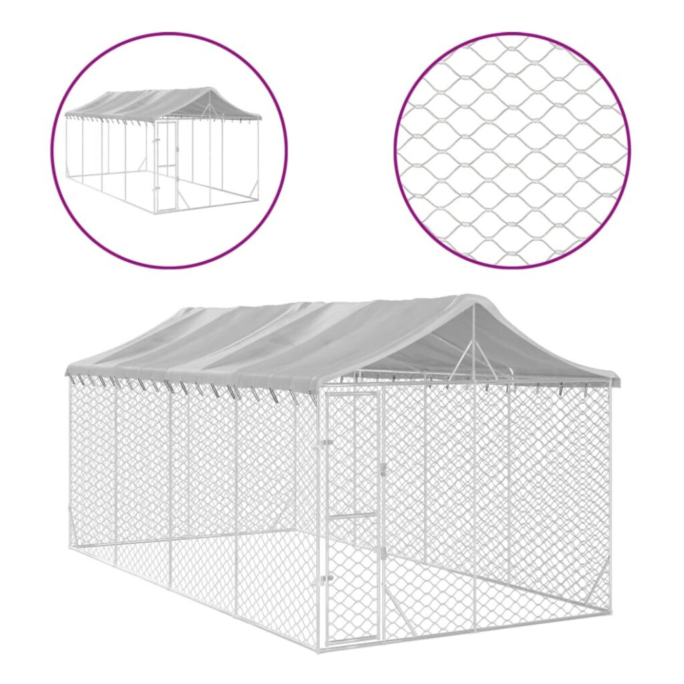 Vidaxl (3 X 6 X 2.5 M) Outdoor Dog Kennel Dog House With Roof Dog Cage Silver Galvanised Steel