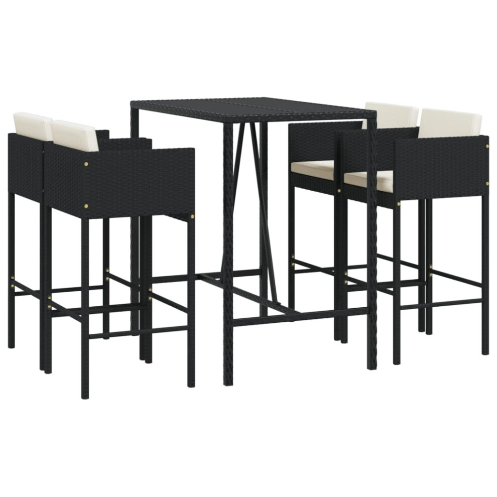 Vidaxl (Black, 5 Piece) Garden Bar Set Outdoor Table Bar Table Set With Cushions Poly Rattan