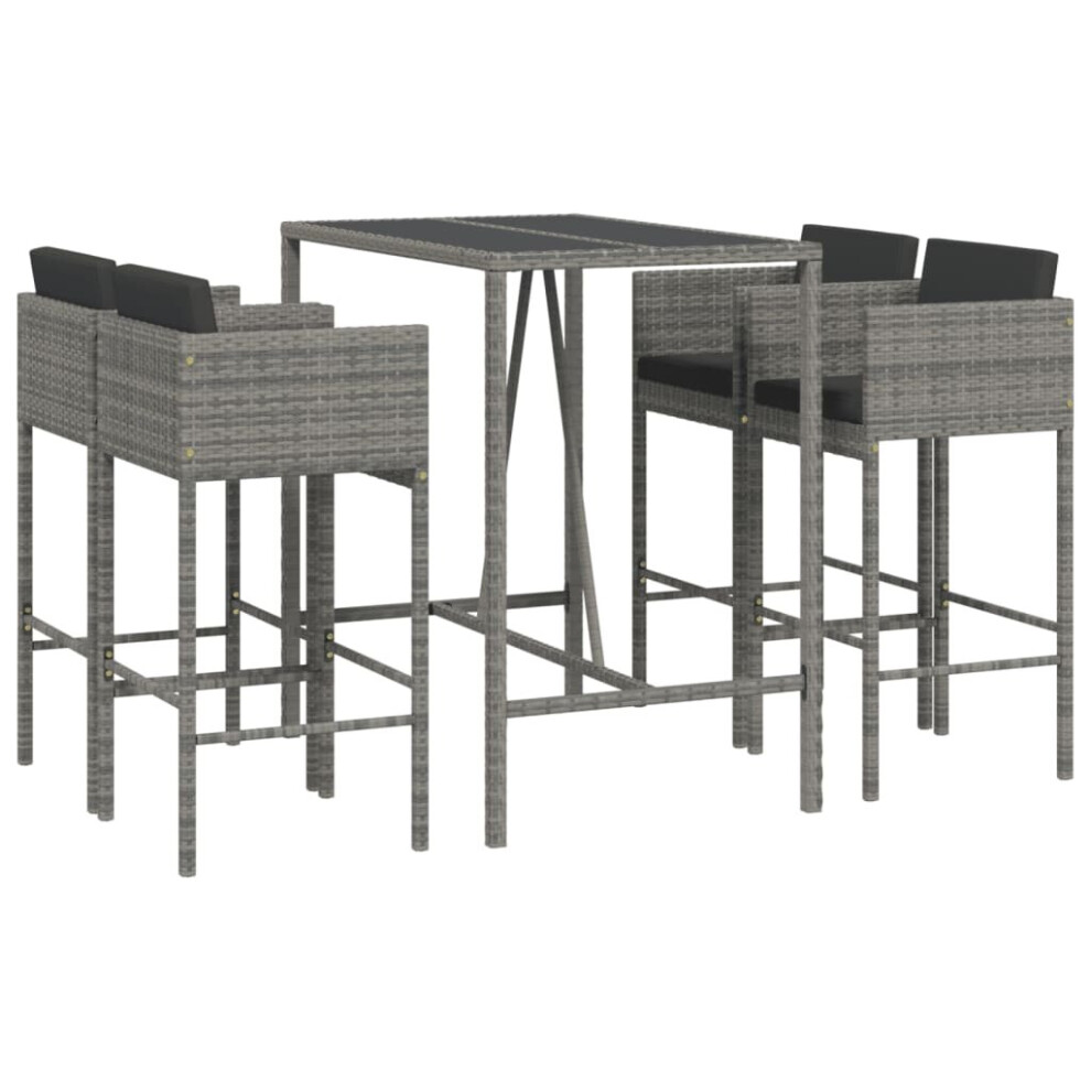 (grey, 5 piece) vidaXL Garden Bar Set Outdoor Table Bar Table Set with Cushions Poly Rattan