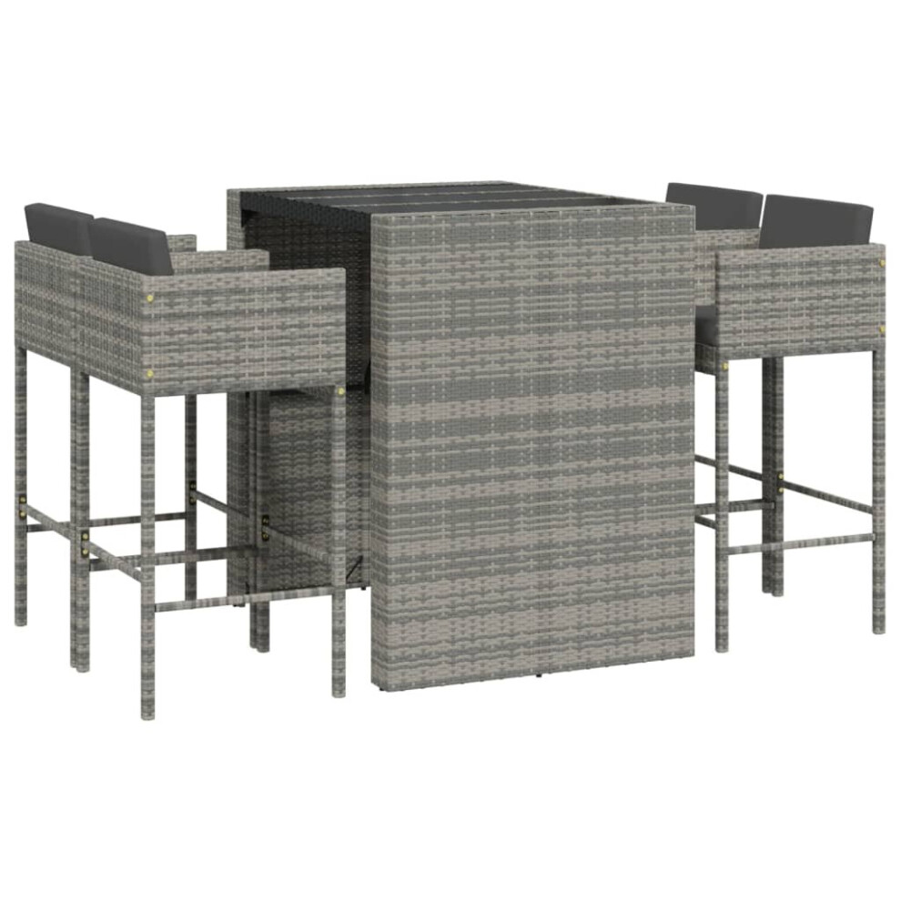 (grey) vidaXL Garden Bar Set Outdoor Bar Table Set 5 Piece with Cushions Poly Rattan