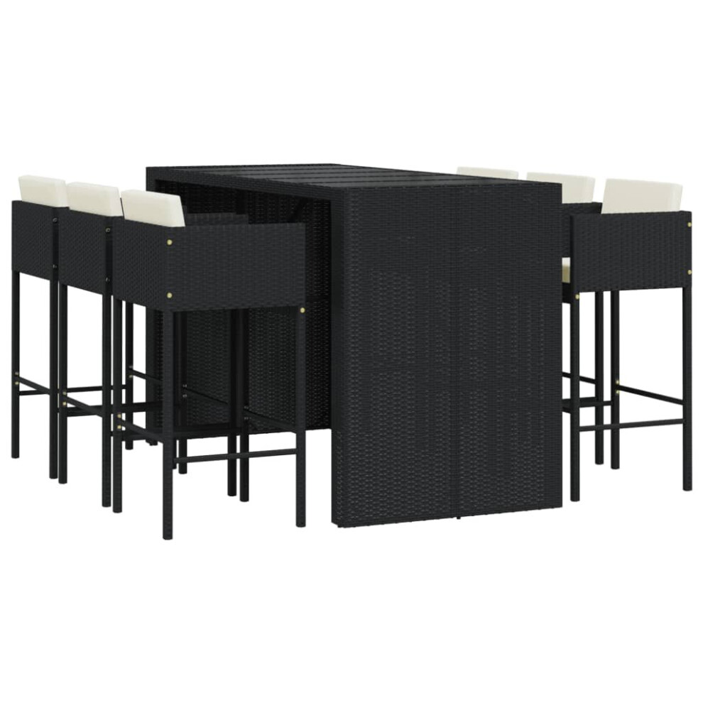 (black) vidaXL Garden Bar Set Outdoor Bar Table Set 7 Piece with Cushions Poly Rattan