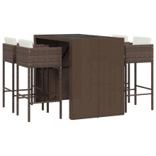 (brown) vidaXL Garden Bar Set Outdoor Bar Table Set 5 Piece with Cushions Poly Rattan