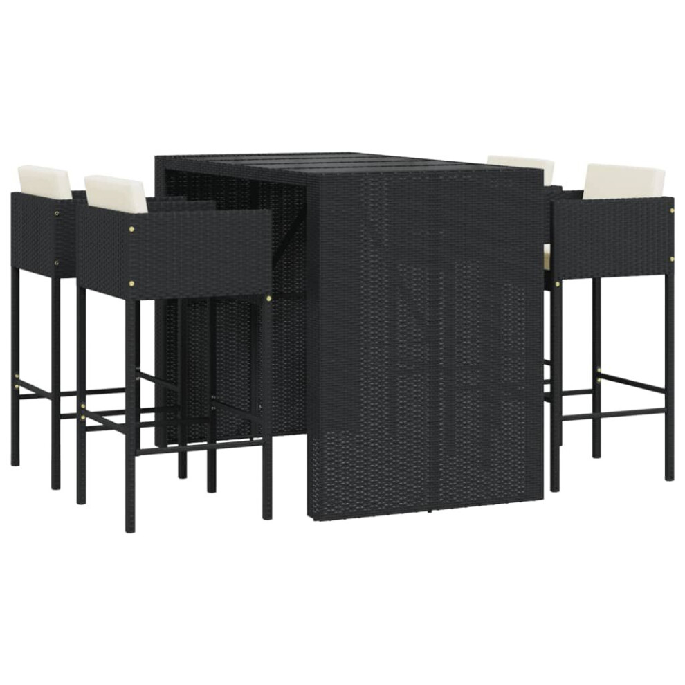 (black) vidaXL Garden Bar Set Outdoor Bar Table Set 5 Piece with Cushions Poly Rattan