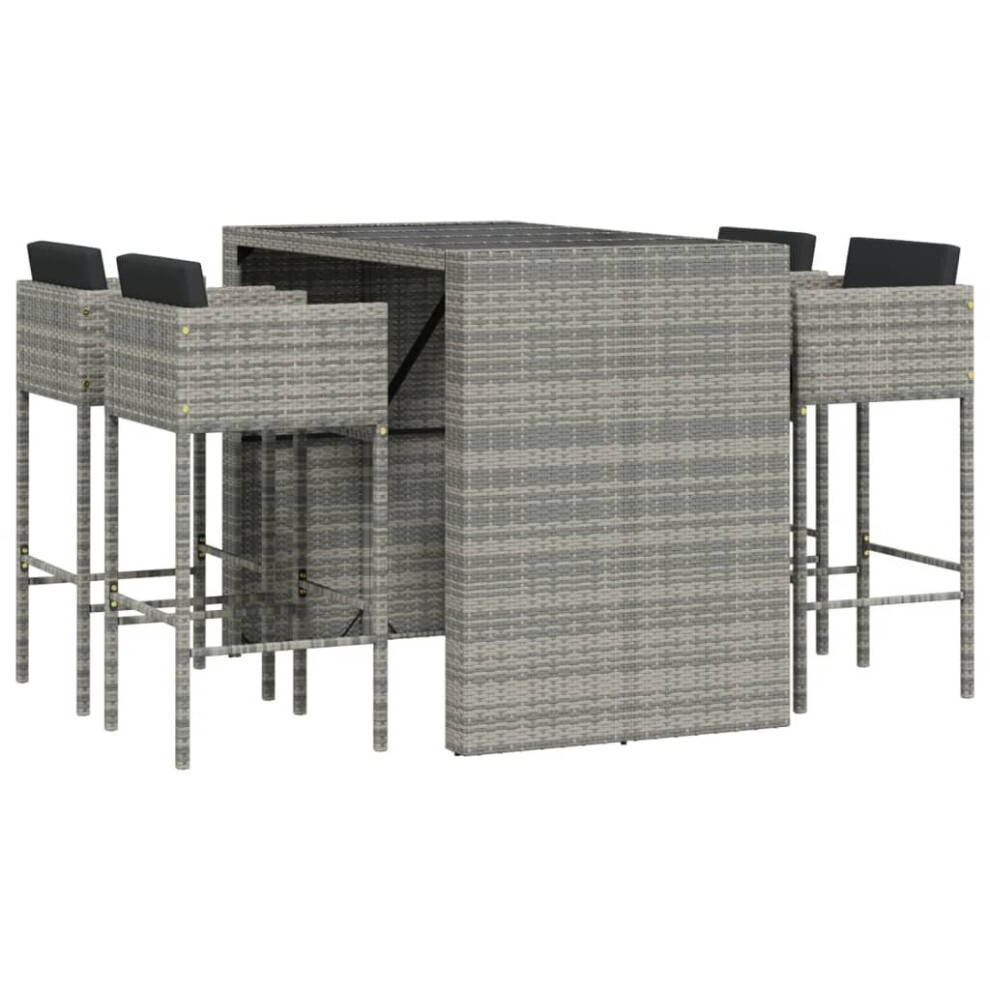 (grey) vidaXL Garden Bar Set Outdoor Bar Table Set 5 Piece with Cushions Poly Rattan