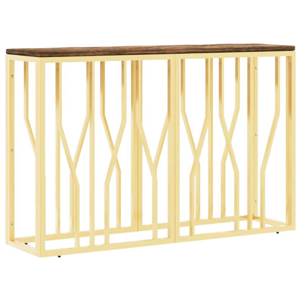 vidaXL Console Table Side Table Gold Stainless Steel and Solid Wood Reclaimed