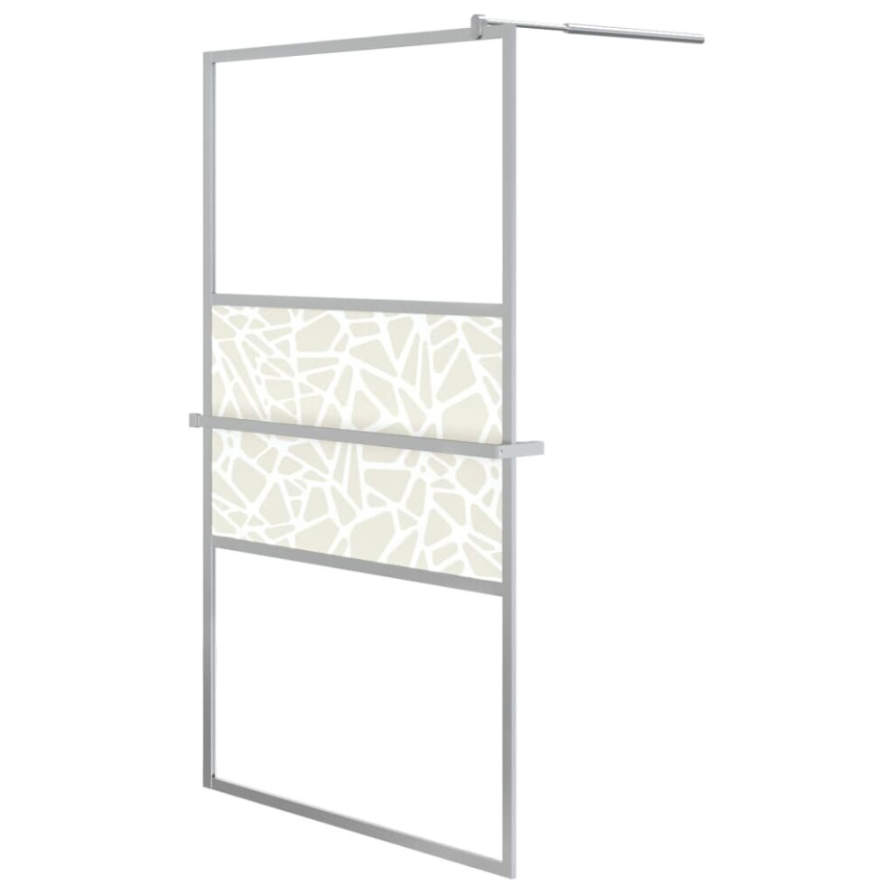 Vidaxl (Chrome, 115 X 195 Cm/Stone Design) Walk-In Shower Wall Bath Enclosure With Shelf Esg Glass And Aluminium