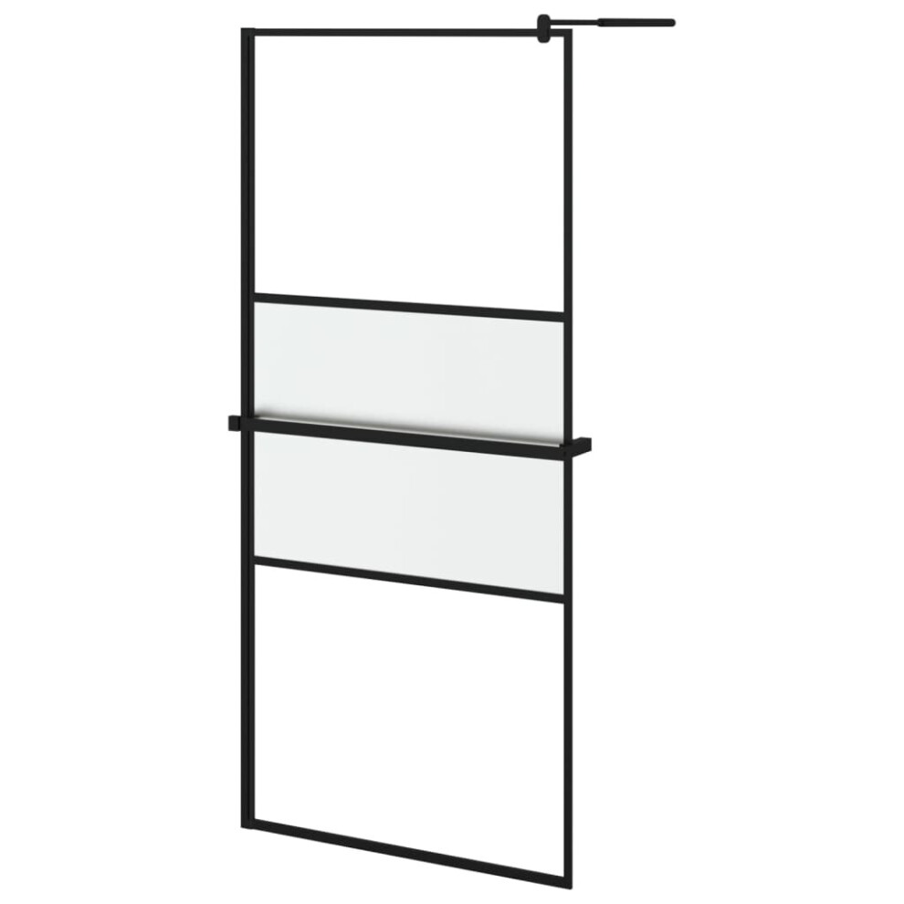 Vidaxl (Black, 100 X 195 Cm/Frosted) Walk-In Shower Wall Bath Enclosure With Shelf Esg Glass And Aluminium