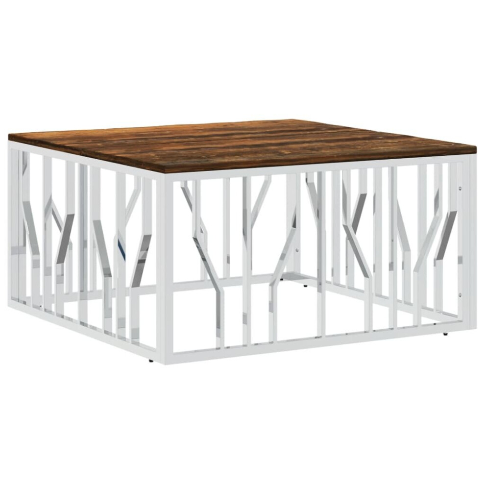 vidaXL Coffee Table Side Table Silver Stainless Steel and Solid Wood Reclaimed