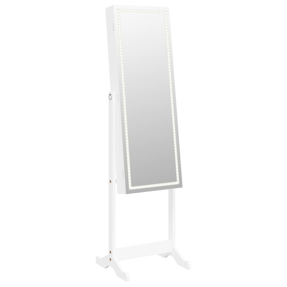 (white) vidaXL Mirror Jewellery Cabinet with LED Lights Free Standing Jewelry Armoire