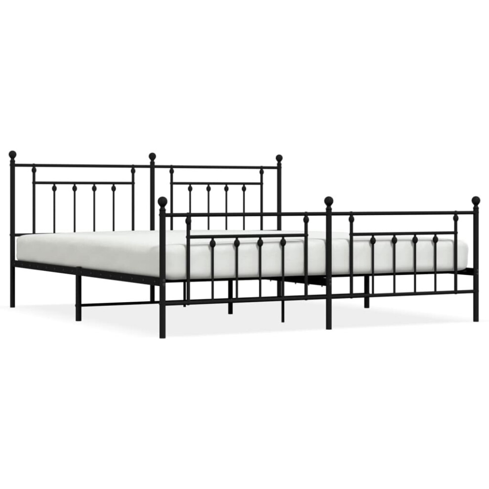 vidaXL Metal Bed Frame Bed Base With Headboard And Footboard Black 193x203 Cm