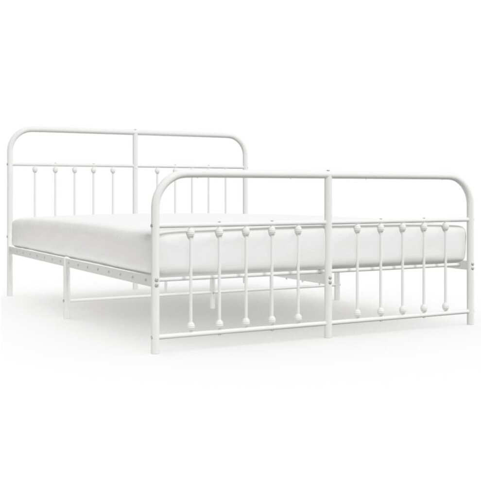 vidaXL Metal Bed Frame Bed Base with Headboard and Footboard White 183x213 cm