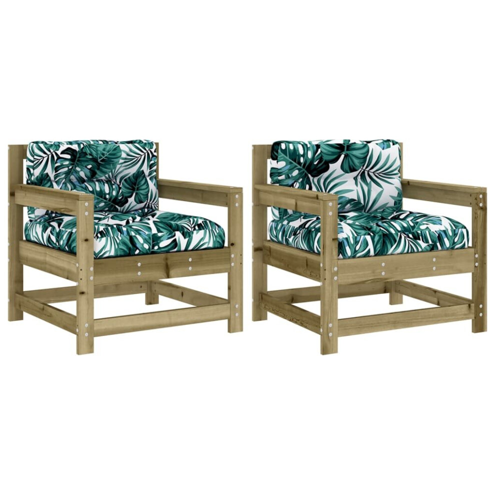 vidaXL Garden Chairs Lounge Chairs with Cushions 2 pcs Impregnated Wood Pine