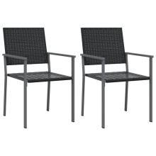 (2 pcs) vidaXL Garden Chairs Outdoor Dining Chair Wicker Chairs Black Poly Rattan