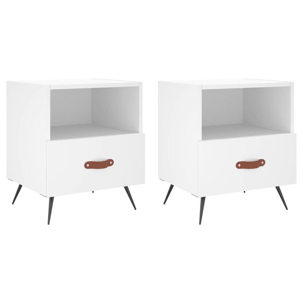 Vidaxl (White, 2 Pcs) Bedside Cabinet Bed Table Nightstand Side Table Black Engineered Wood