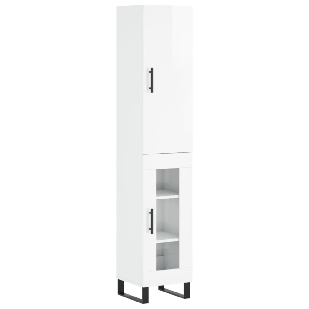 vidaXL Highboard Sideboard Storage Cabinet High Gloss White Engineered Wood