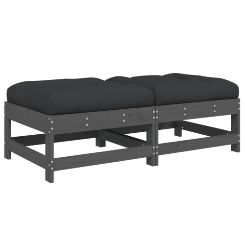 VidaXL vidaXL Garden Footstools Footrest with Cushions 2 pcs Grey Solid Wood Pine 1