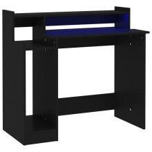 vidaXL Desk Computer Table with LED Lights Work Table Black Engineered Wood