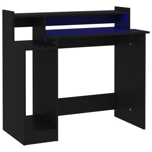 VidaXL vidaXL Desk Computer Table with LED Lights Work Table Black Engineered Wood