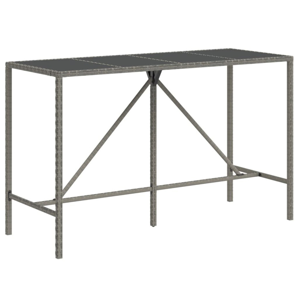 Vidaxl (Grey, 180 X 70 X 110 Cm) Bar Table Bistro Table Outdoor Dining Table With Glass Top Poly Rattan