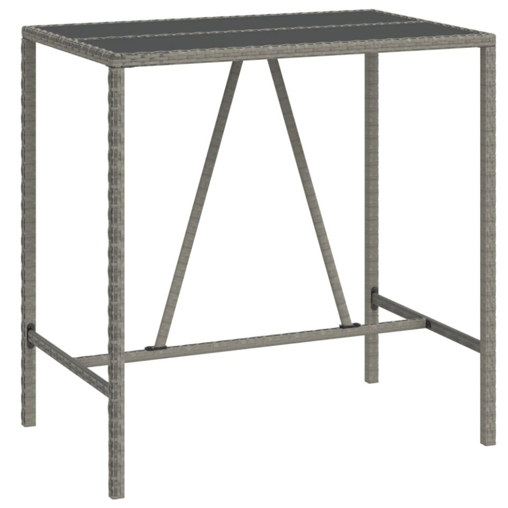 Vidaxl (Grey, 110 X 70 X 110 Cm) Bar Table Bistro Table Outdoor Dining Table With Glass Top Poly Rattan