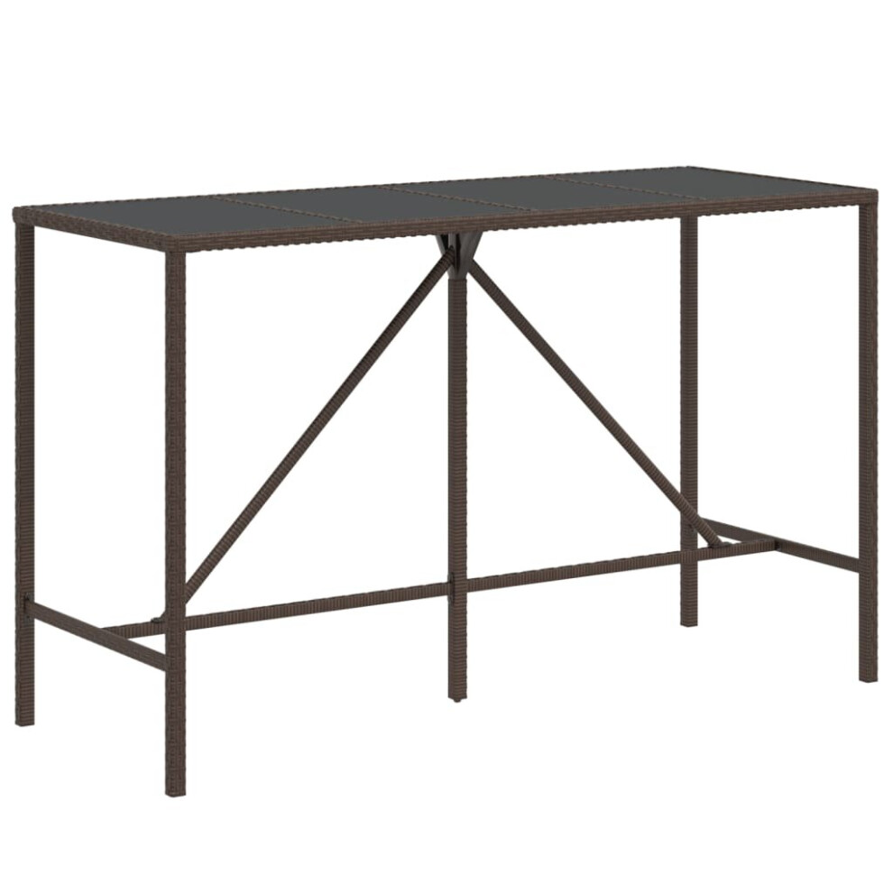 Vidaxl (Brown, 180 X 70 X 110 Cm) Bar Table Bistro Table Outdoor Dining Table With Glass Top Poly Rattan