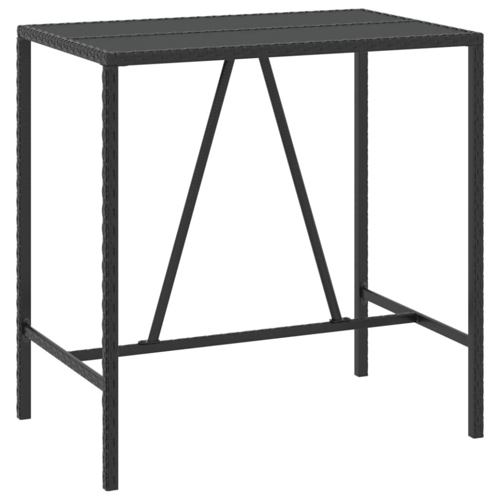 Vidaxl (Black, 110 X 70 X 110 Cm) Bar Table Bistro Table Outdoor Dining Table With Glass Top Poly Rattan