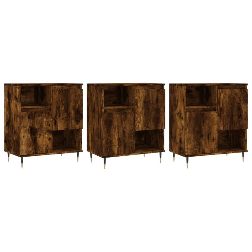 Vidaxl (Smoked Oak, 3 Pcs) Sideboard Storage Cupboard Side Cabinets 3 Pcs White Engineered Wood