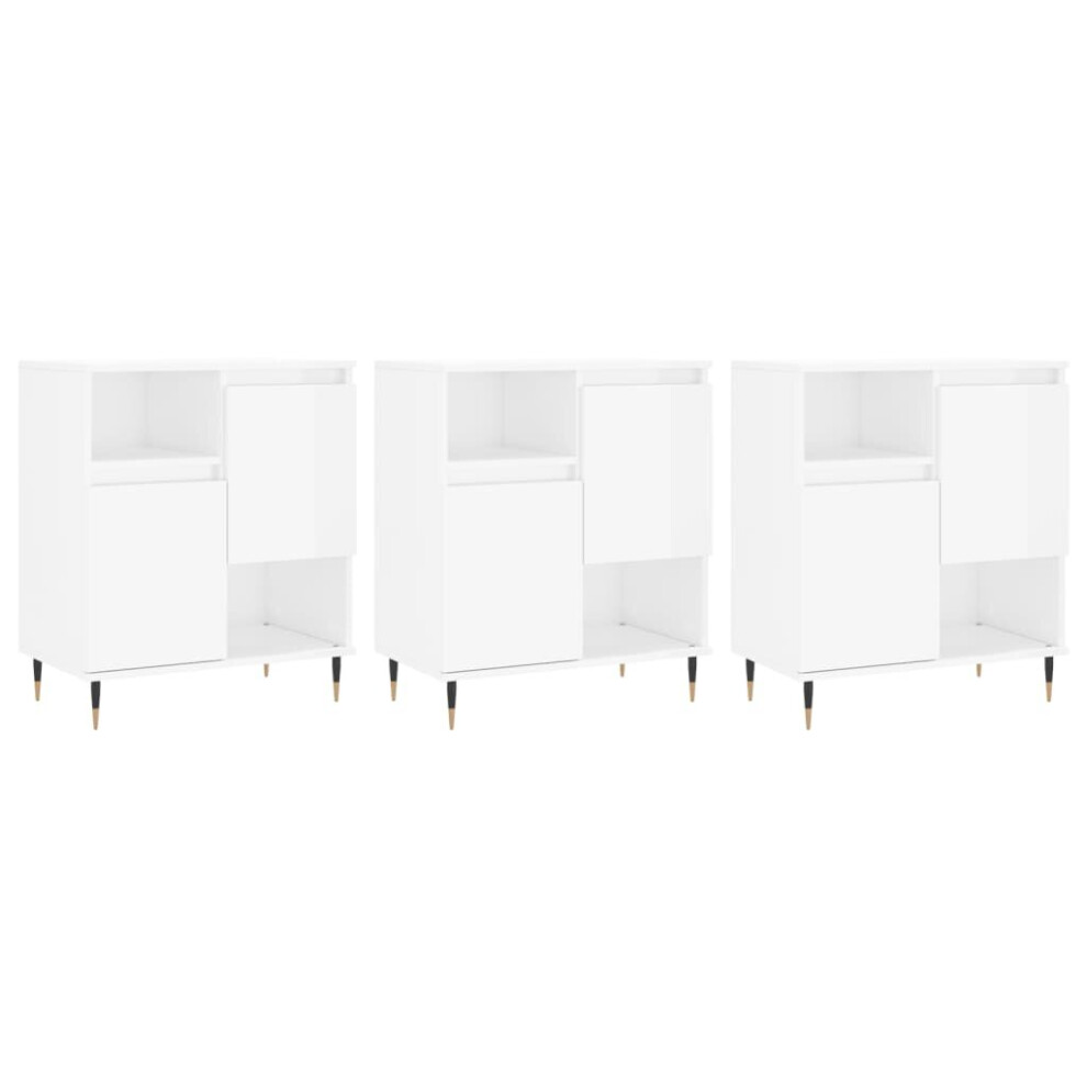 (high gloss white, 3 pcs) vidaXL Sideboard Storage Cupboard Side Cabinets 3 pcs White Engineered Wood