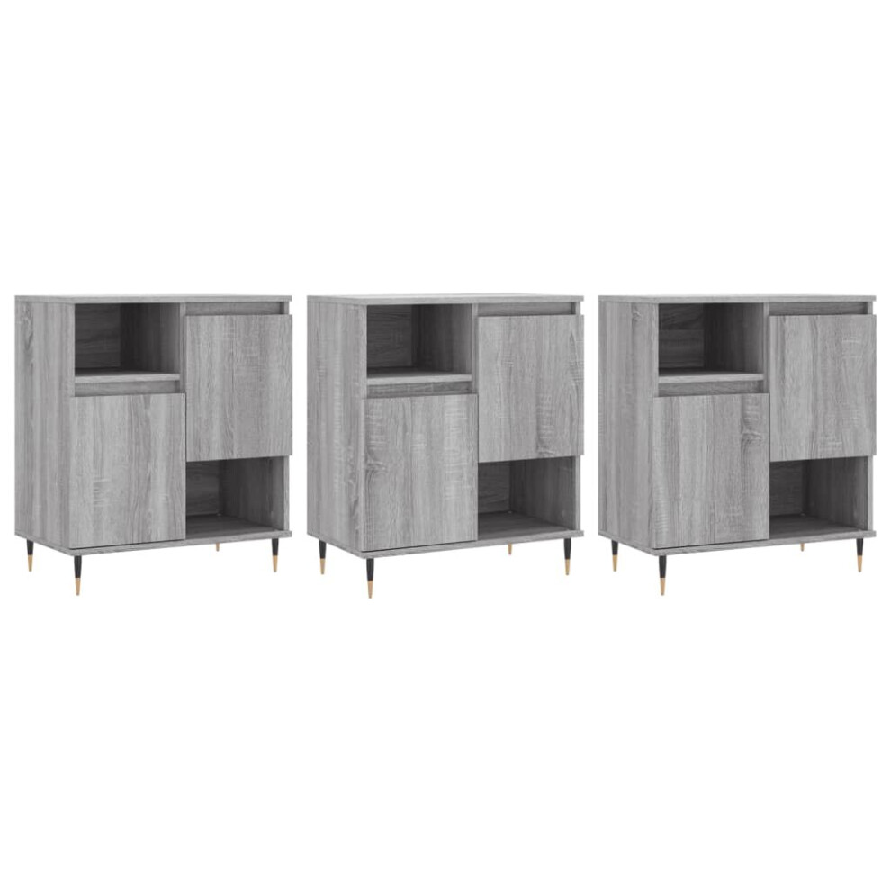 (grey sonoma, 3 pcs) vidaXL Sideboard Storage Cupboard Side Cabinets 3 pcs White Engineered Wood