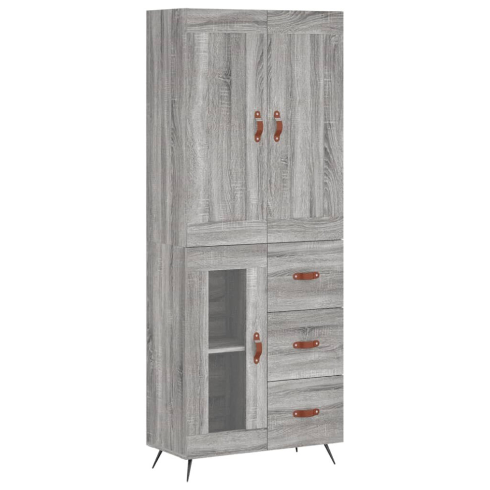 Photos - Other Furniture VidaXL   Highboard Sideboard Tall Storage Cabinet Side Cabinet Engineered Wood (grey sonoma, 1 glass door 3 drawers)