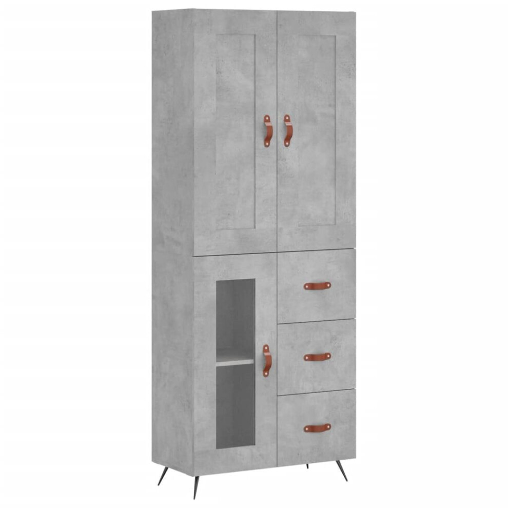 Vidaxl (Concrete Grey, 1 Glass Door 3 Drawers) Highboard Sideboard Tall Storage Cabinet Side Cabinet Engineered Wood