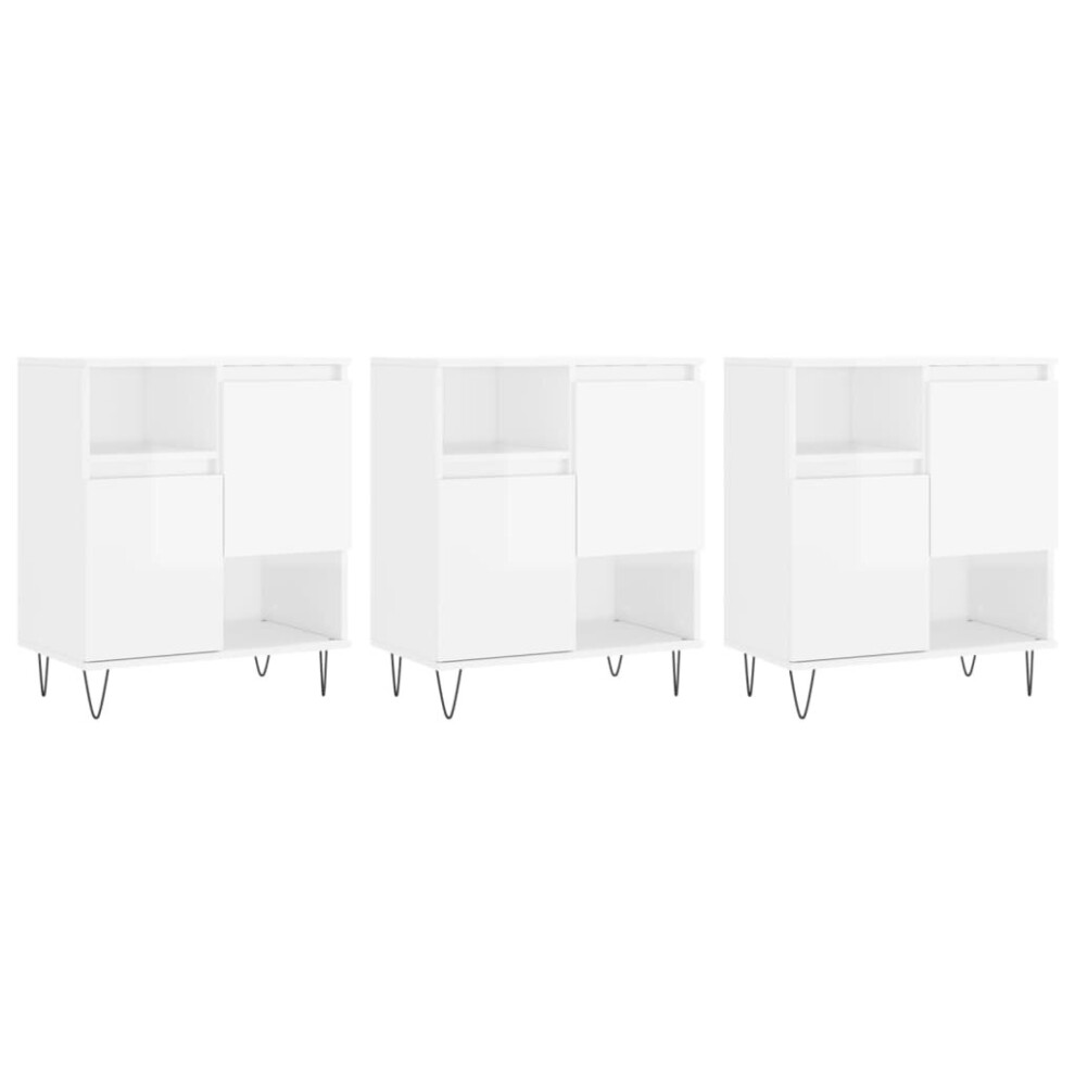 (high gloss white, 3 pcs) vidaXL Sideboard Storage Cupboard Side Cabinets 3 pcs White Engineered Wood