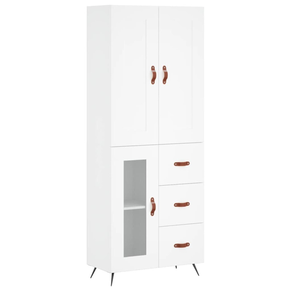 vidaXL White Highboard - 3 Doors - 3 Drawers - Faux Leather Handles - Image 3