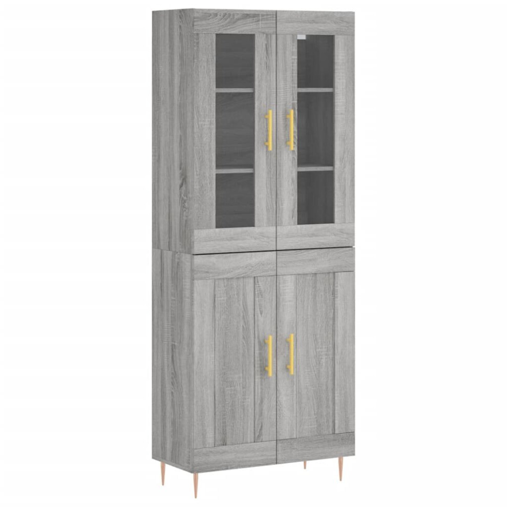Vidaxl (Grey Sonoma, 2 Wood Doors) Highboard Sideboard Tall Storage Cabinet Side Cabinet Engineered Wood