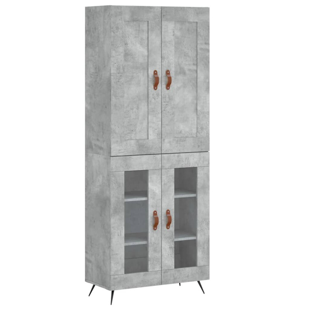 Vidaxl (Concrete 2 Glass Doors) Highboard Sideboard Tall Storage Cabinet Side Cabinet Engineered Wood Grey