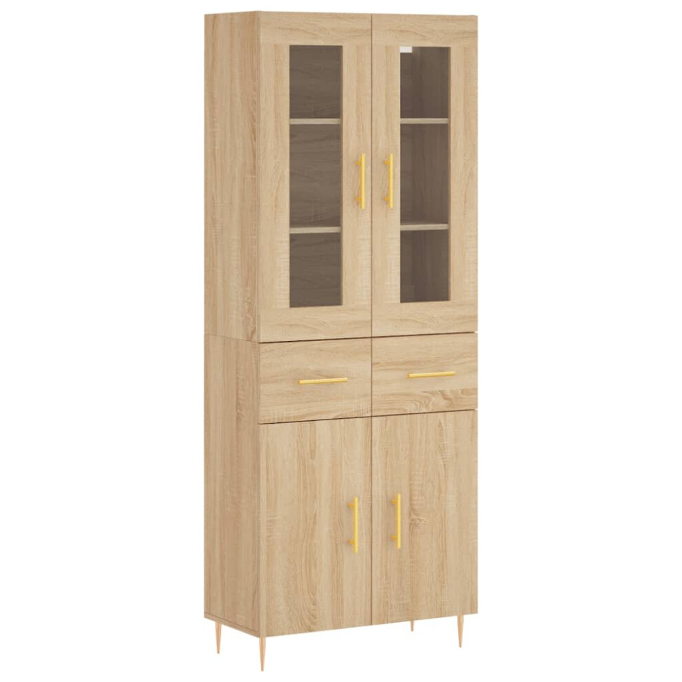 Vidaxl (Sonoma Oak, 2 Doors 2 Drawers) Highboard Sideboard Tall Storage Cabinet Side Cabinet Engineered Wood
