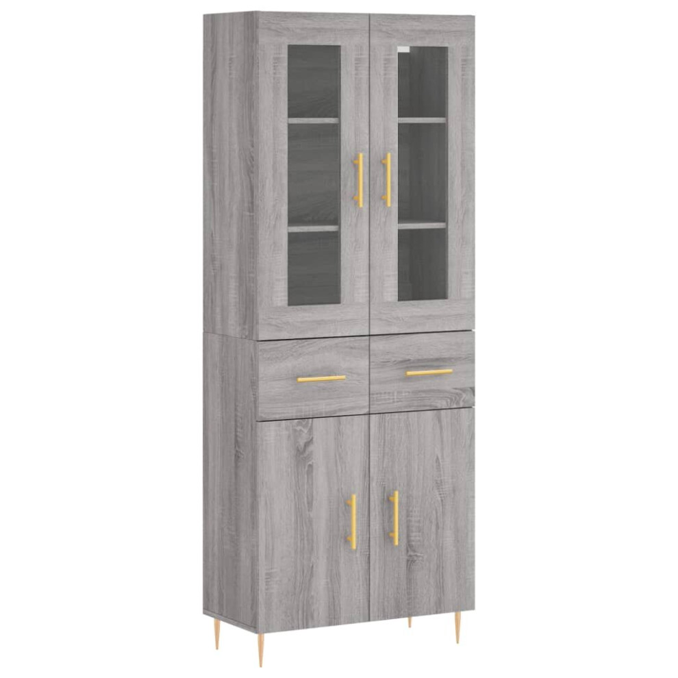 Vidaxl (Grey Sonoma, 2 Doors 2 Drawers) Highboard Sideboard Tall Storage Cabinet Side Cabinet Engineered Wood