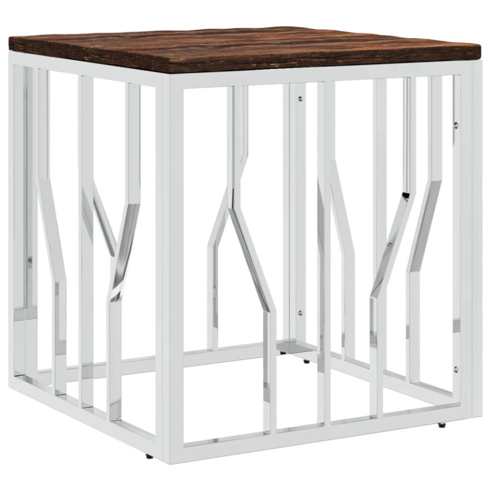 vidaXL Coffee Table Side Table Silver Stainless Steel and Solid Wood Reclaimed