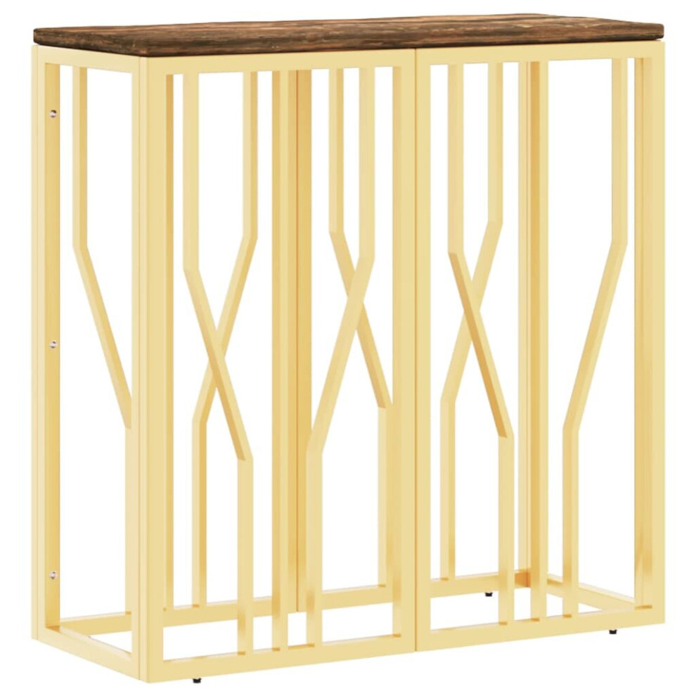 vidaXL Console Table Side Table Gold Stainless Steel And Solid Wood Reclaimed