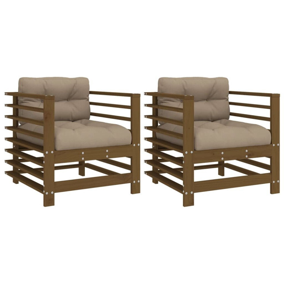 vidaXL Garden Chairs Armchairs with Cushions 2 pcs Honey Brown Solid Wood Pine