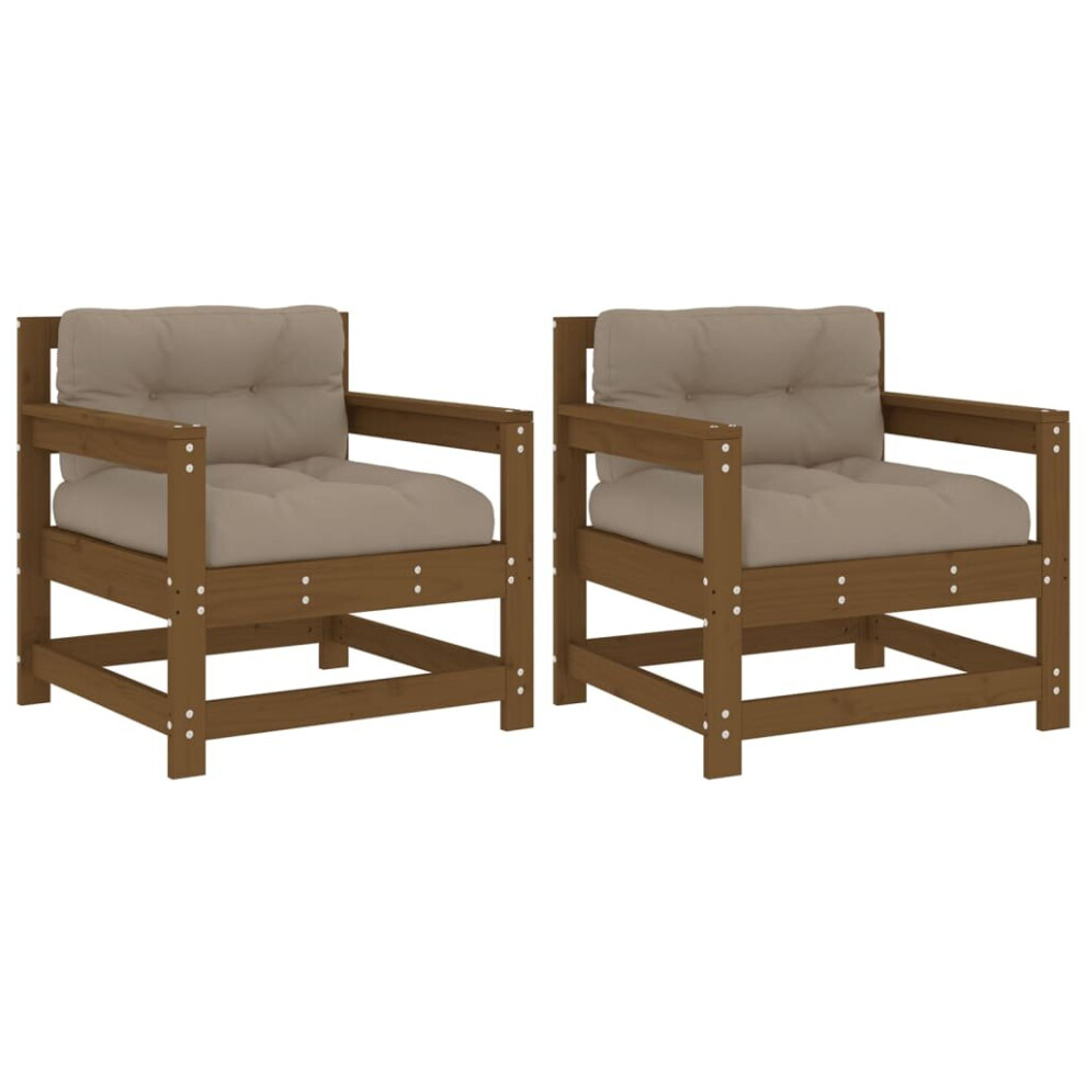 vidaXL Garden Chairs Armchairs with Cushions 2 pcs Honey Brown Solid Wood Pine