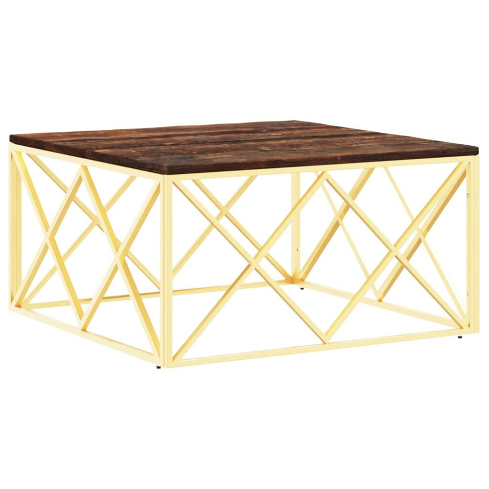 vidaXL Coffee Table Side Table Gold Stainless Steel and Solid Wood Reclaimed