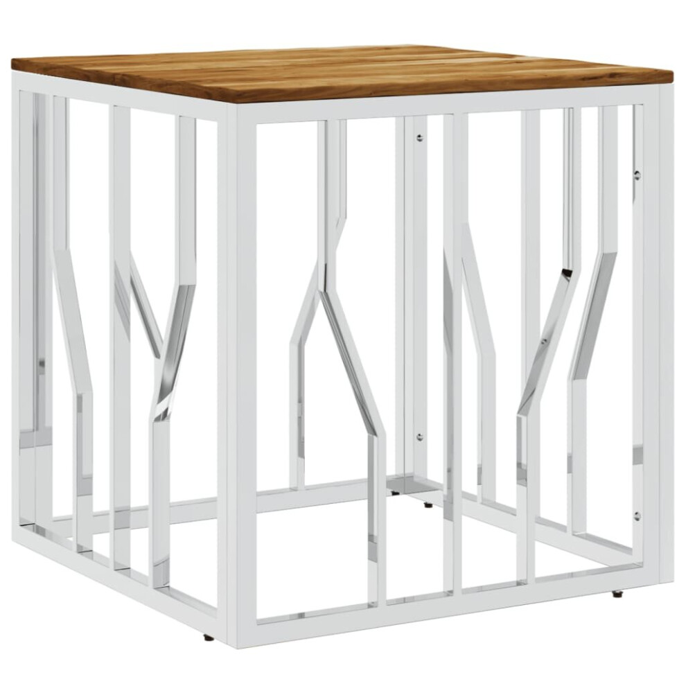 Vidaxl Coffee Table Side Table Silver Stainless Steel And Solid Wood Acacia Brown,Silver
