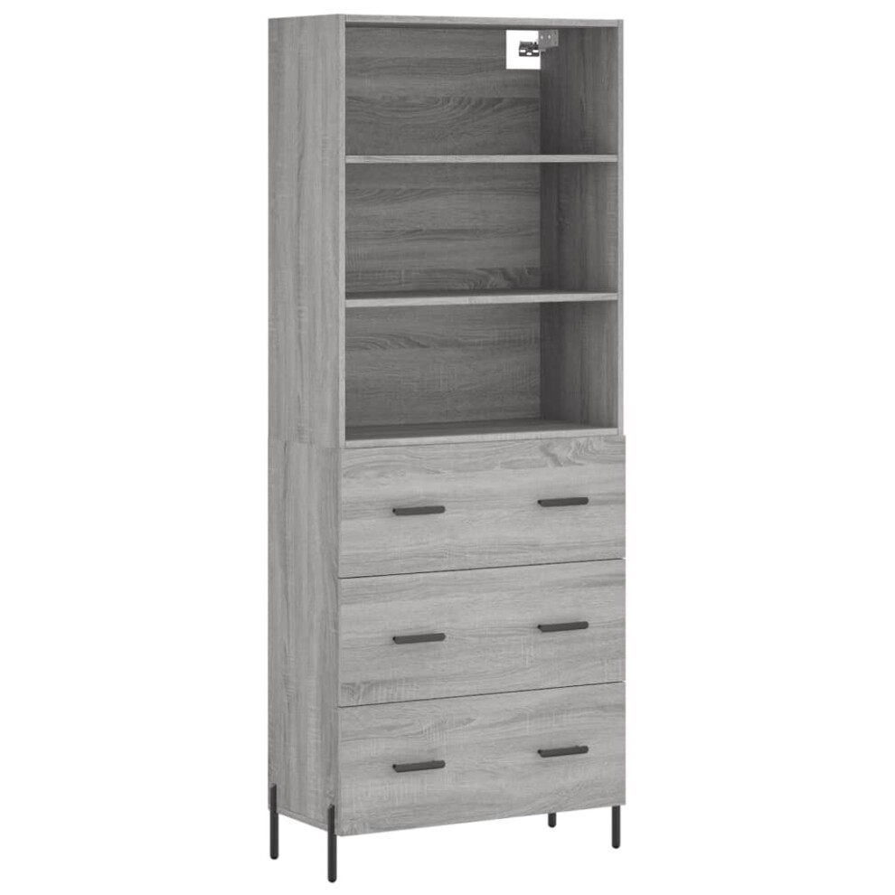 (grey sonoma, 3 drawers) vidaXL Highboard Sideboard Storage Cabinet High Gloss White Engineered Wood