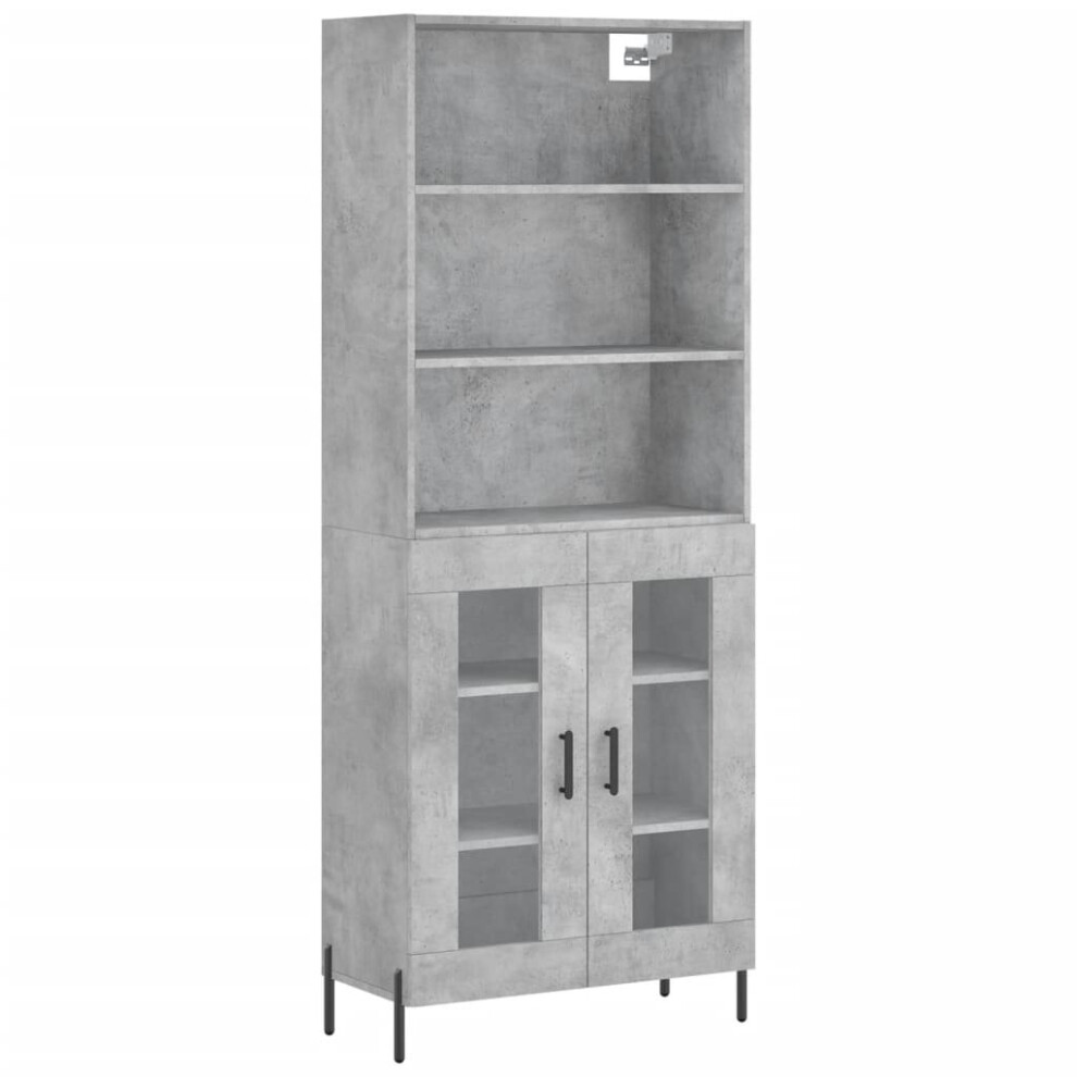 (concrete grey, 2 glass doors) vidaXL Highboard Sideboard Storage Cabinet High Gloss White Engineered Wood